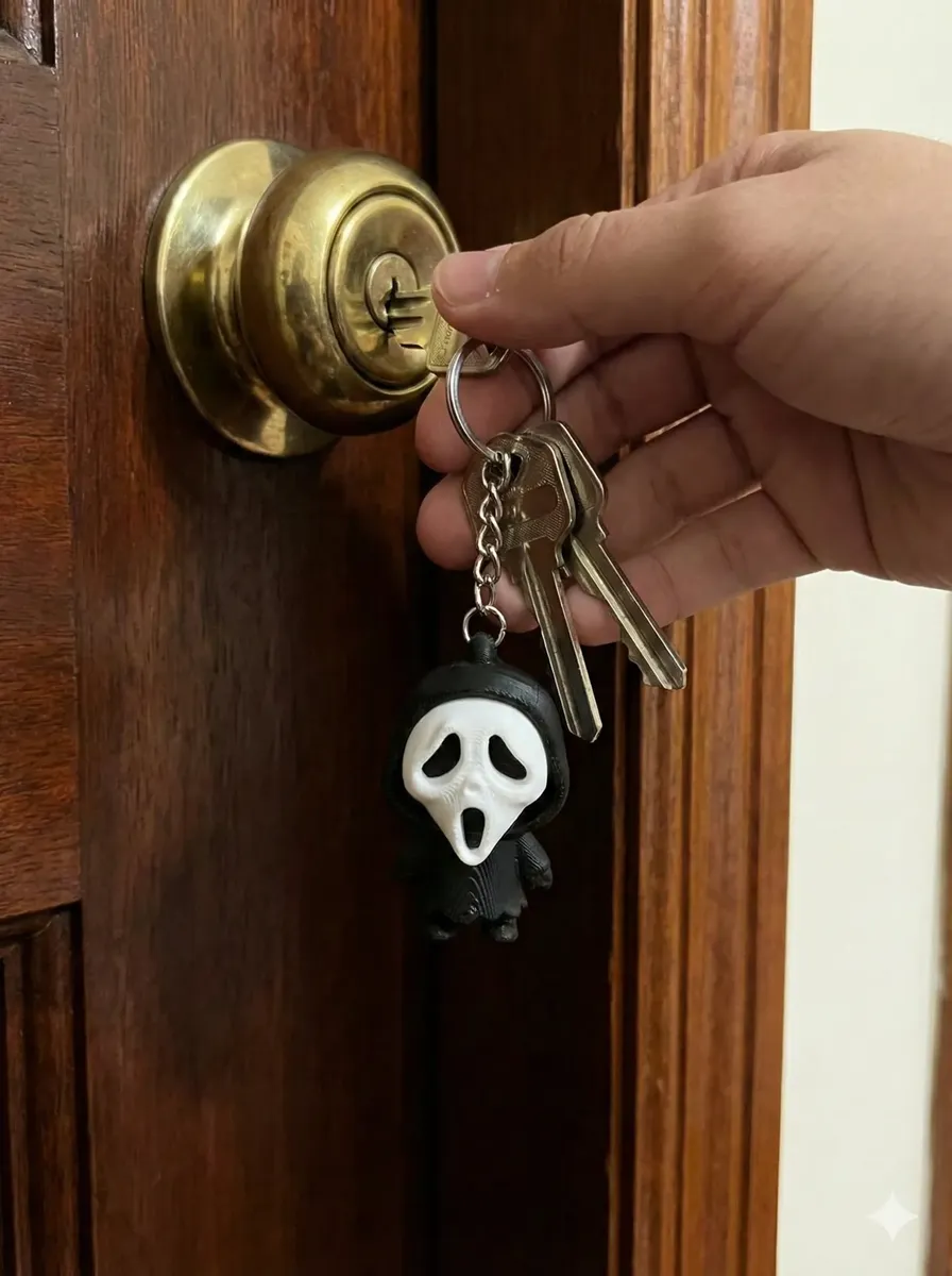 Chaveiro Pânico Ghost Face – Preto e Branco em 3D